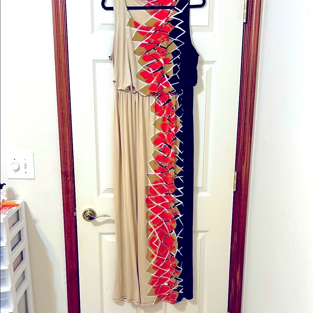 One World “Live and Let Live” Stylish Multicolor Maxi Dress. Excellent Condition
